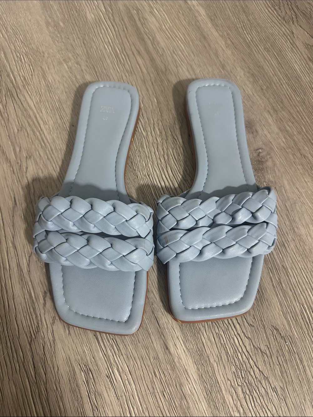 Zara faux leather Woven Slide Sandals in Light Blue